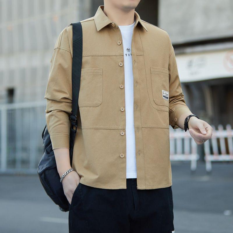 Men's Korean Style Long Sleeve Cotton Shirt - Loose Fit Casual Jacket Top for Spring & Autumn