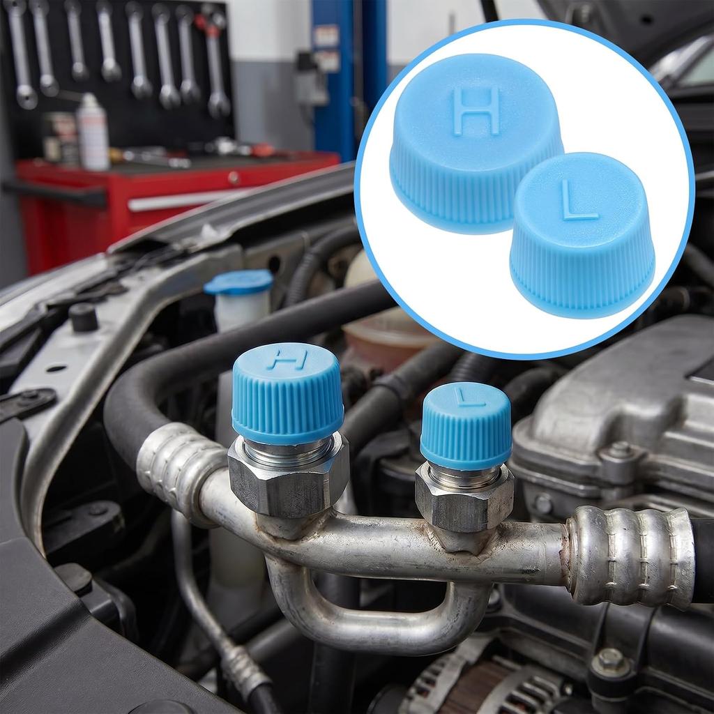 4pcs Replacement Car A/C Valve Core Caps, Blue | Leakproof R134a Air Conditioning System Service Port Caps, High Low Side Pressure Valve Cap Set for