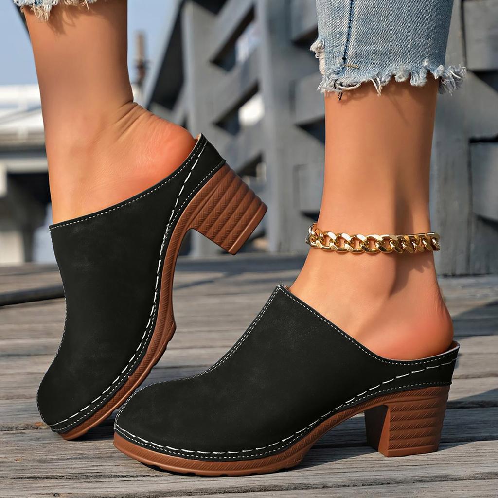 Women'S Retro Suede Mid Heel Mules With Chunky Heels And Vintage Stitching. Wedding Beach Sandals For Women Sandals Women Sexy