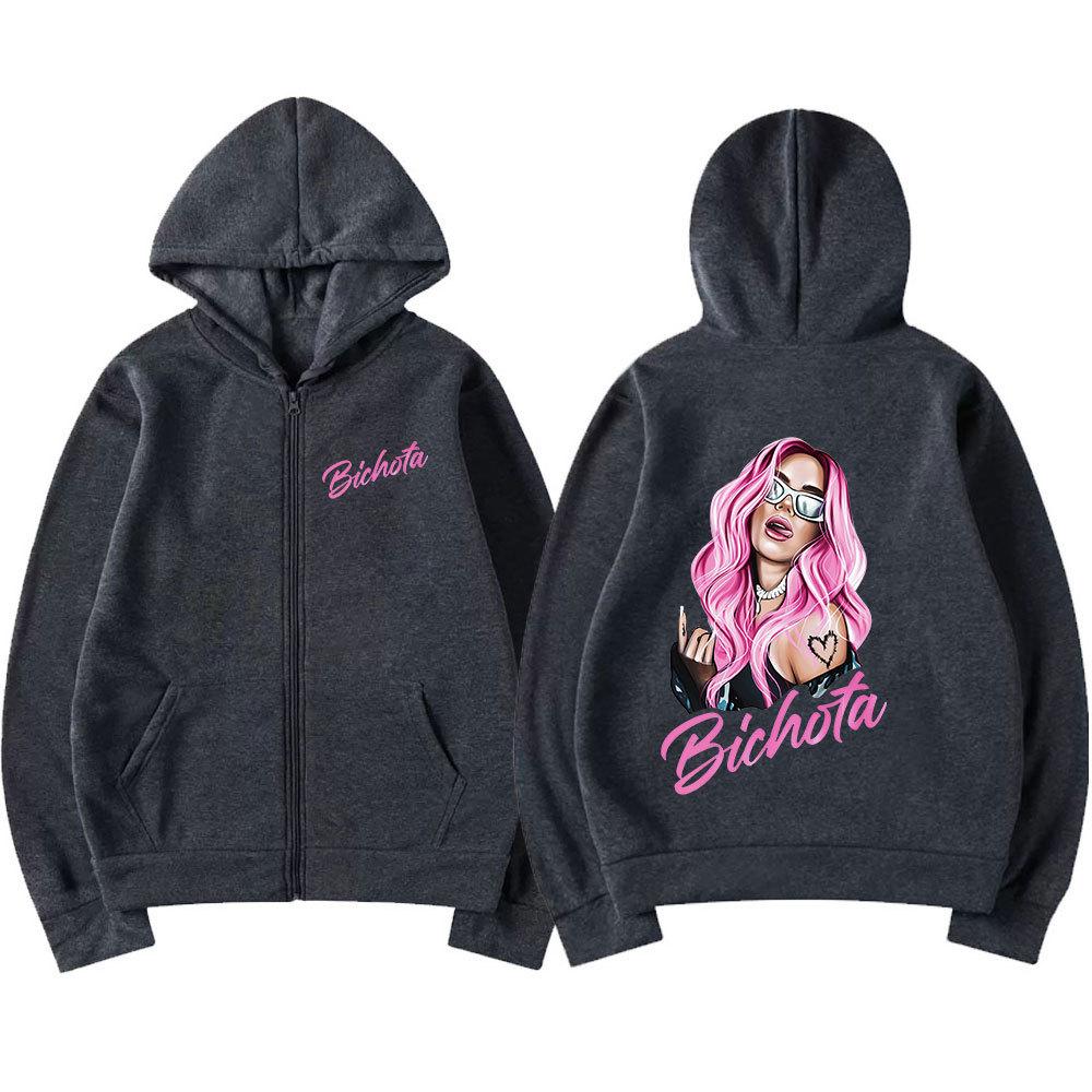 

Толстовка с капюшоном Karol G Bichota Zip-Up, мужская и женская модная эстетичная толстовка с капюшоном на молнии 3XL темно-серого