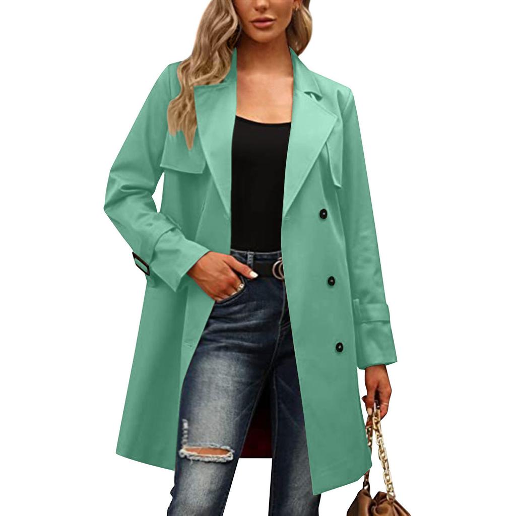 Dámský módní ležérní dvouřadý trenčkot s dlouhým rukávem a páskem