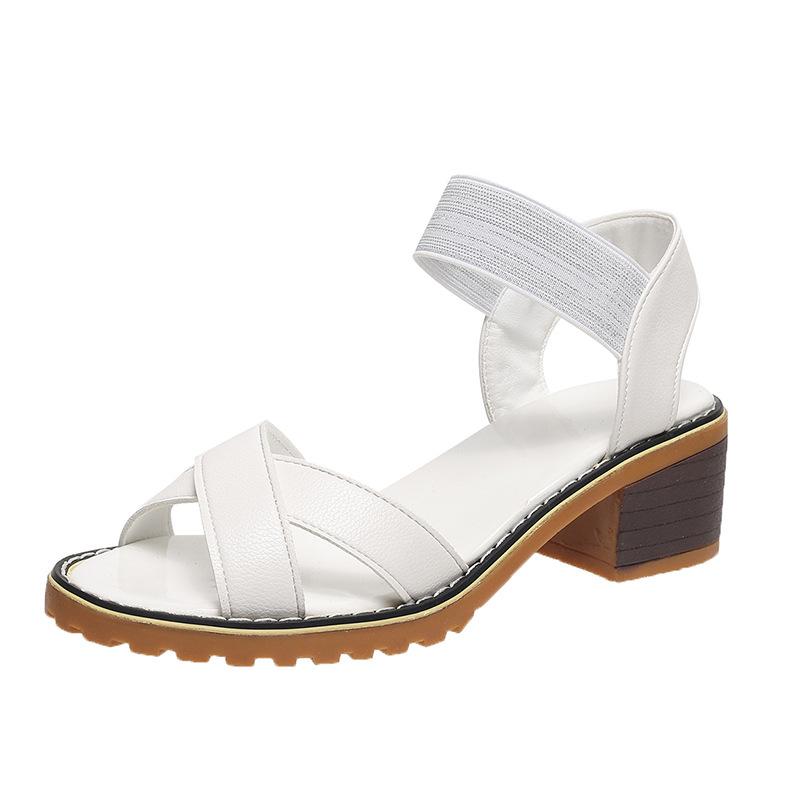 

Fashion Fish Mouth 43 Large Sandalias De Mujer 2025 Summer New Coarse Heel Non Slip Casual Beach Roman Sandals Luxury Zapatos De Mujer 43 белый