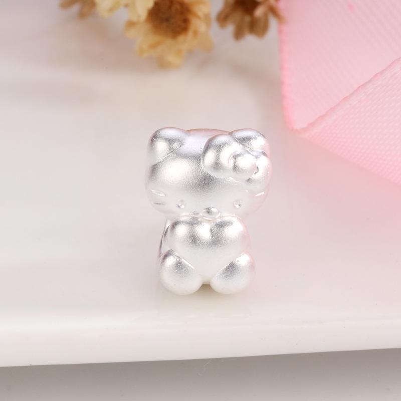 Sterling Silver 999 Hello Kitty Heart Beads for Hand-woven Rope Accessories