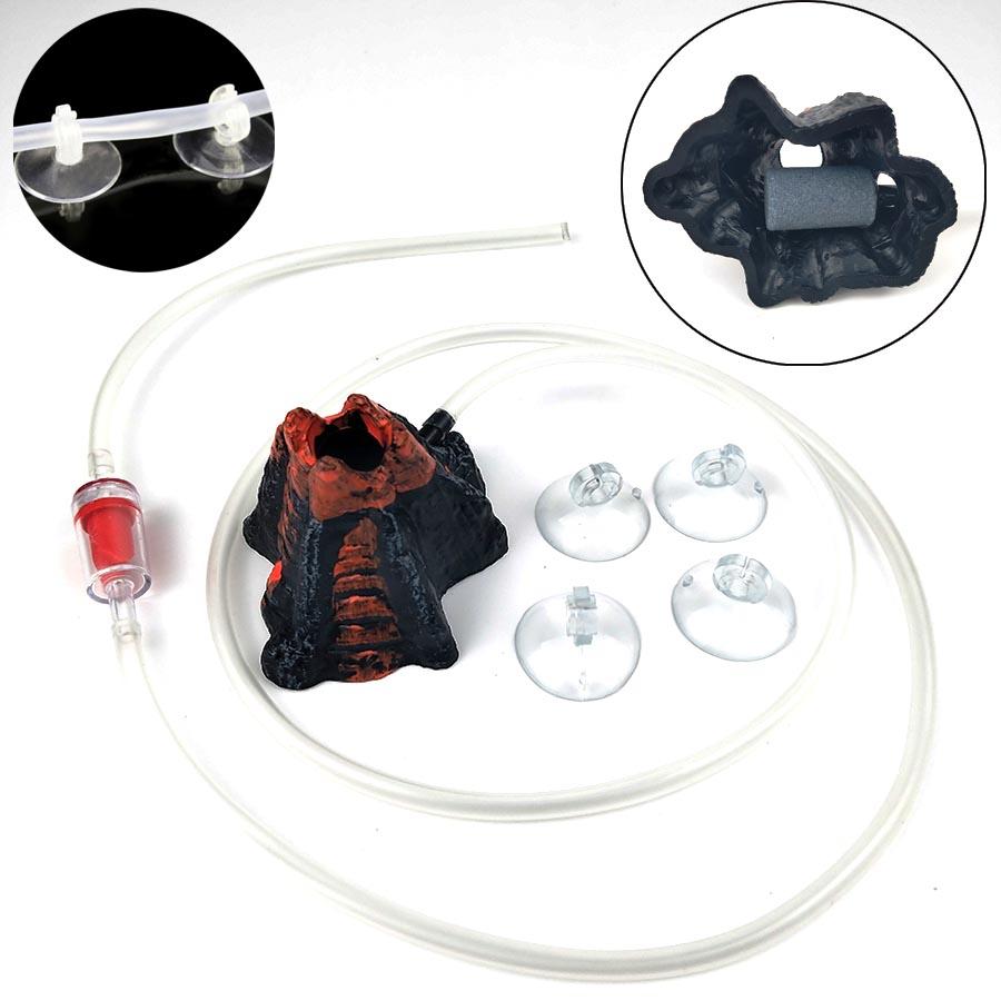 1 Sett Akvarium Fisketank Dekor Vulkanform Luftboblestein Oksygenpumpe Dekorasjon Skjulested Fiskegrotte Resin Ornamenter