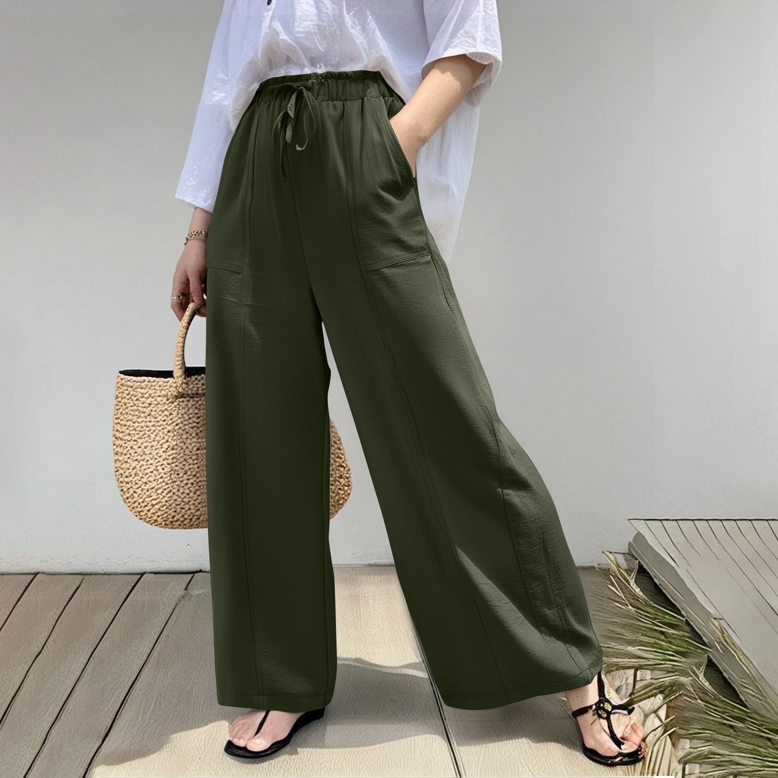 

Женские модные повседневные брюки однотонные с высокой талией широкие брюки с карманами XXL