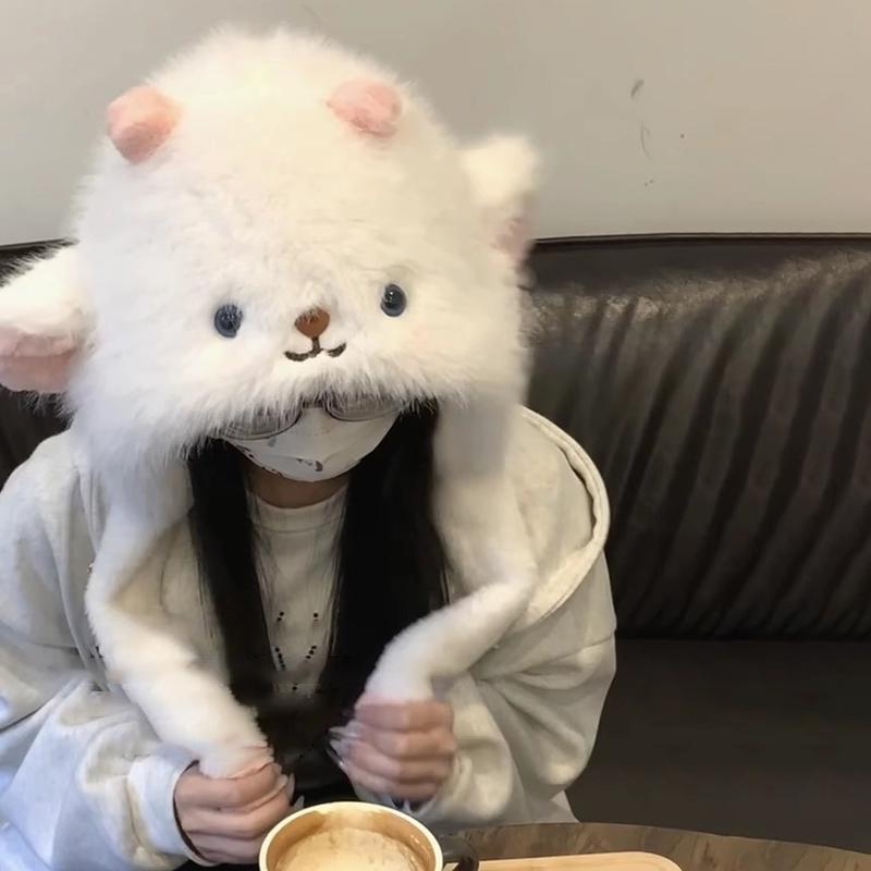 Women'S Winter Cute Thick Warm Ear Protection Hat With Moving Ears Cartoon Plush Hat