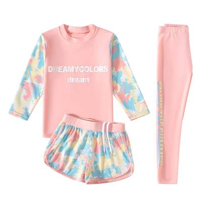Suerba Flickors 3-delad baddräkt med solskydd och långa ärmar, UV-skydd (5XL, Rosa)