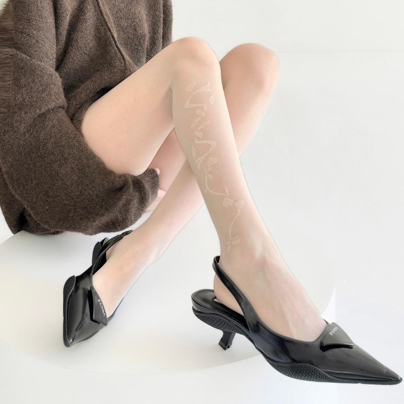Thin Jacquard Silk Thigh-High Stockings: Milk White & Black, Spring/Autumn