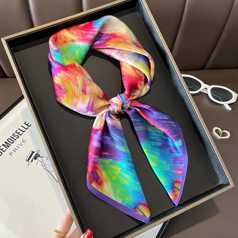 Blue Cherry Blossom Chessboard Mulberry Silk Scarf Female Simulation Silk Scarf Decorative Scarf Mom Shawl 70Cm Square Scarf