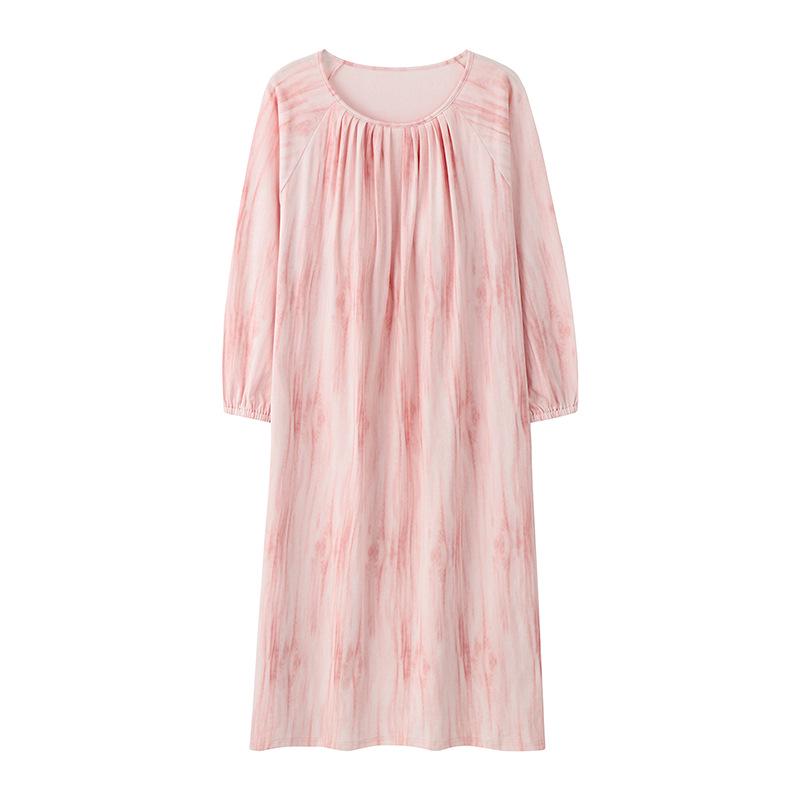 Cainiqing Autumn Women's Long-Sleeve Cotton Nightgown with Bra Pads - Maternity and Extended Length Dress for Home, Fall, and Spring.