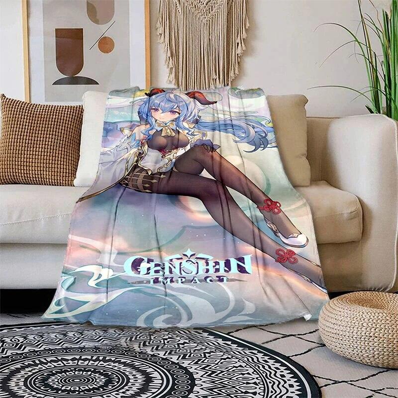 Genshin Impact Měkká plyšová rozkládací pohovka házecí kreslený moderní flanelový povlak na deku Gedruckt Bettdecke Geschenk piknikové deky