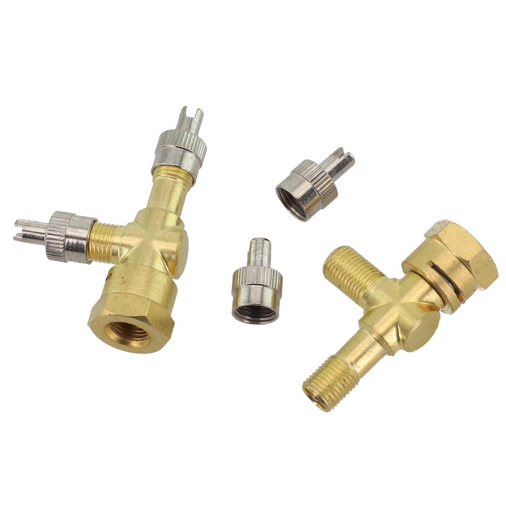 2pcs TPMS Valve Tee Adapter Integrated Three-way Valve, Bleed Valve Debugging Tool Set, Valve Metal Car Accessories