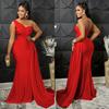 One-Shoulder Solid Color Fashion Bodycon Long Party Dress for Women