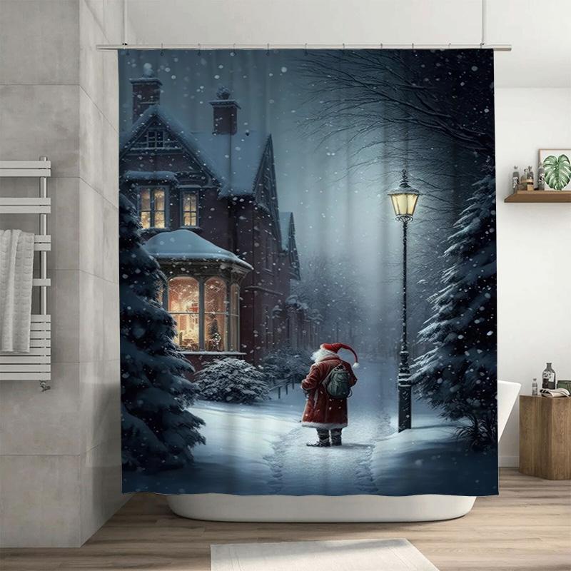 

Tuniu Whimsical Santa Claus Christmas Bath Curtain Festive Holiday Shower Curtain Cozy Winter Village Decor Charming Home Textil W60H190(CM)-1 Pcs