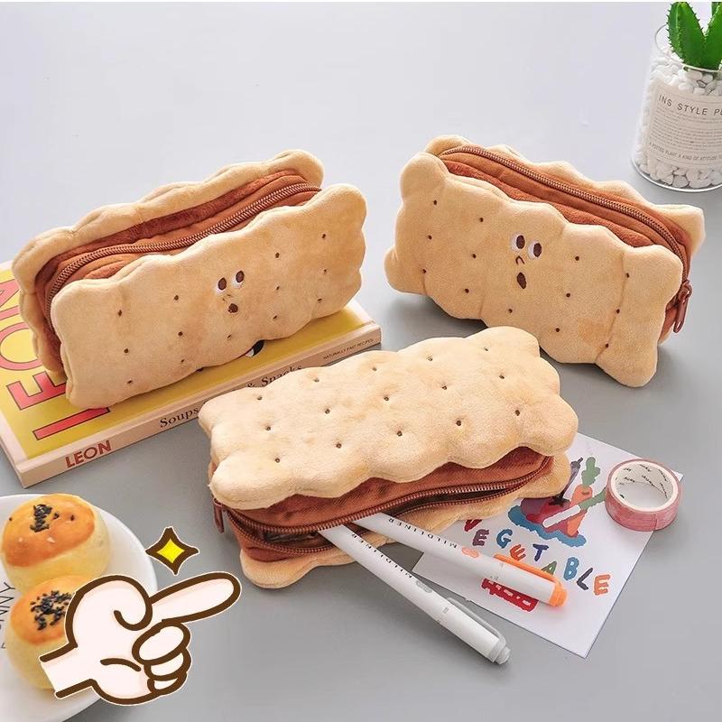 1pcs Cookie Pencil Case Bread Pencil Case Toast Pencil Case Unisex Stationery Large Capacity Portable Bag Cosmetic Pouch