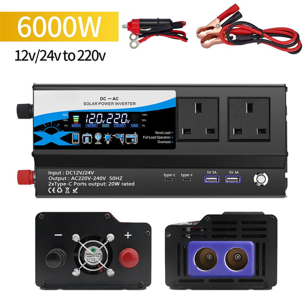 3000W/4000W/6000W Portable LED Display Car Inverter High-power Voltage Converter Household Charging Converter With Lights