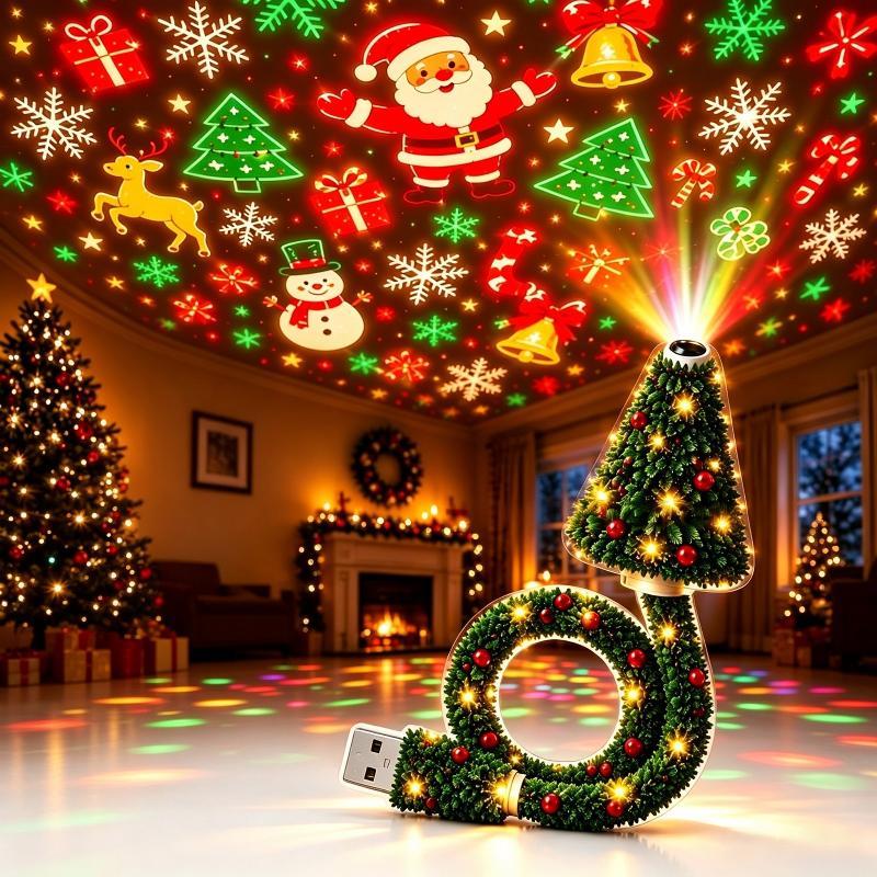 Christmas Projector Light Usb Powered Christmas Night Light With 6+ Holiday Patterns Flexible Tree Lamp For Bedroom Ceiling