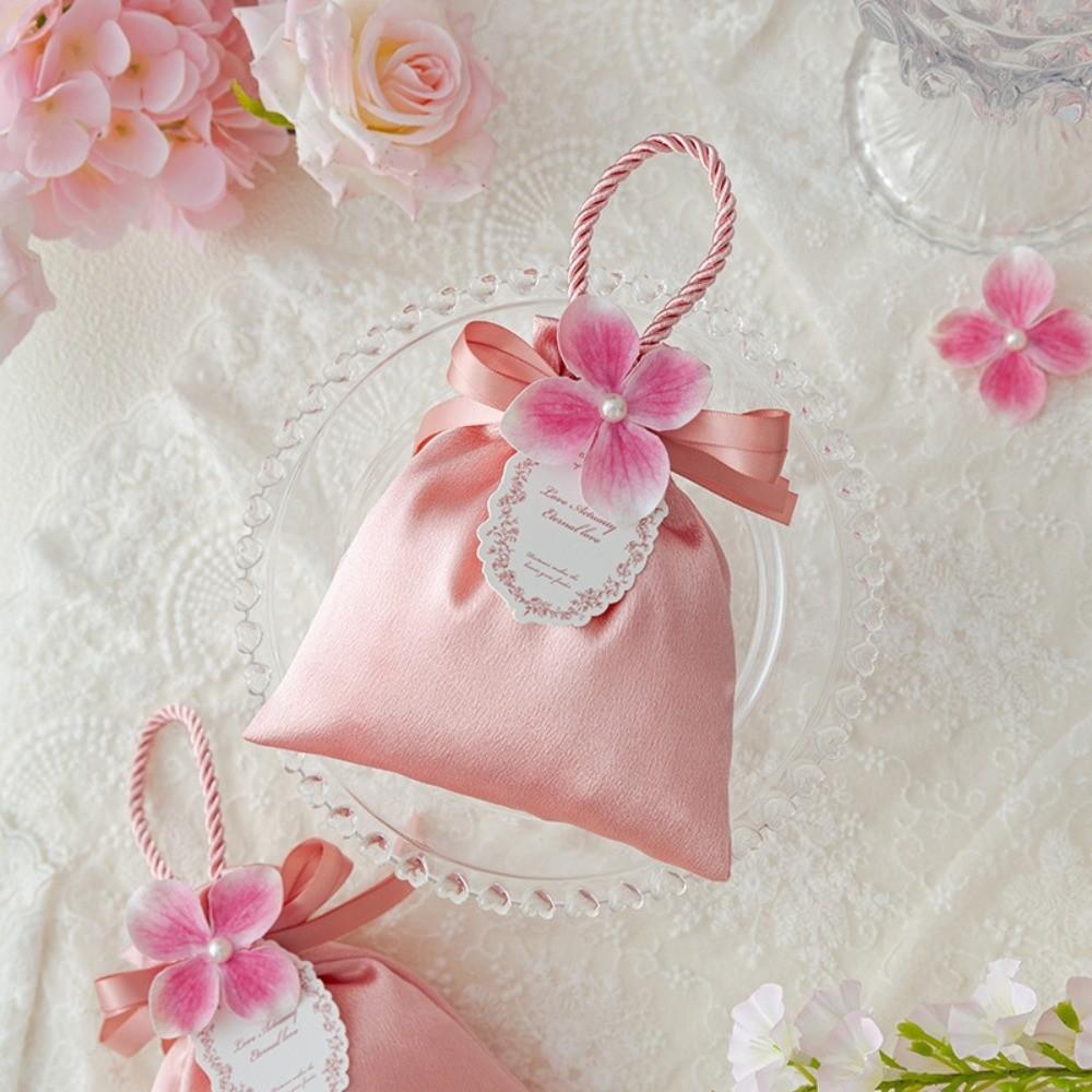 Mini Wedding Candy Bag Satin Festive Sugar Bag Portable Flower Drawstring Bag Festival