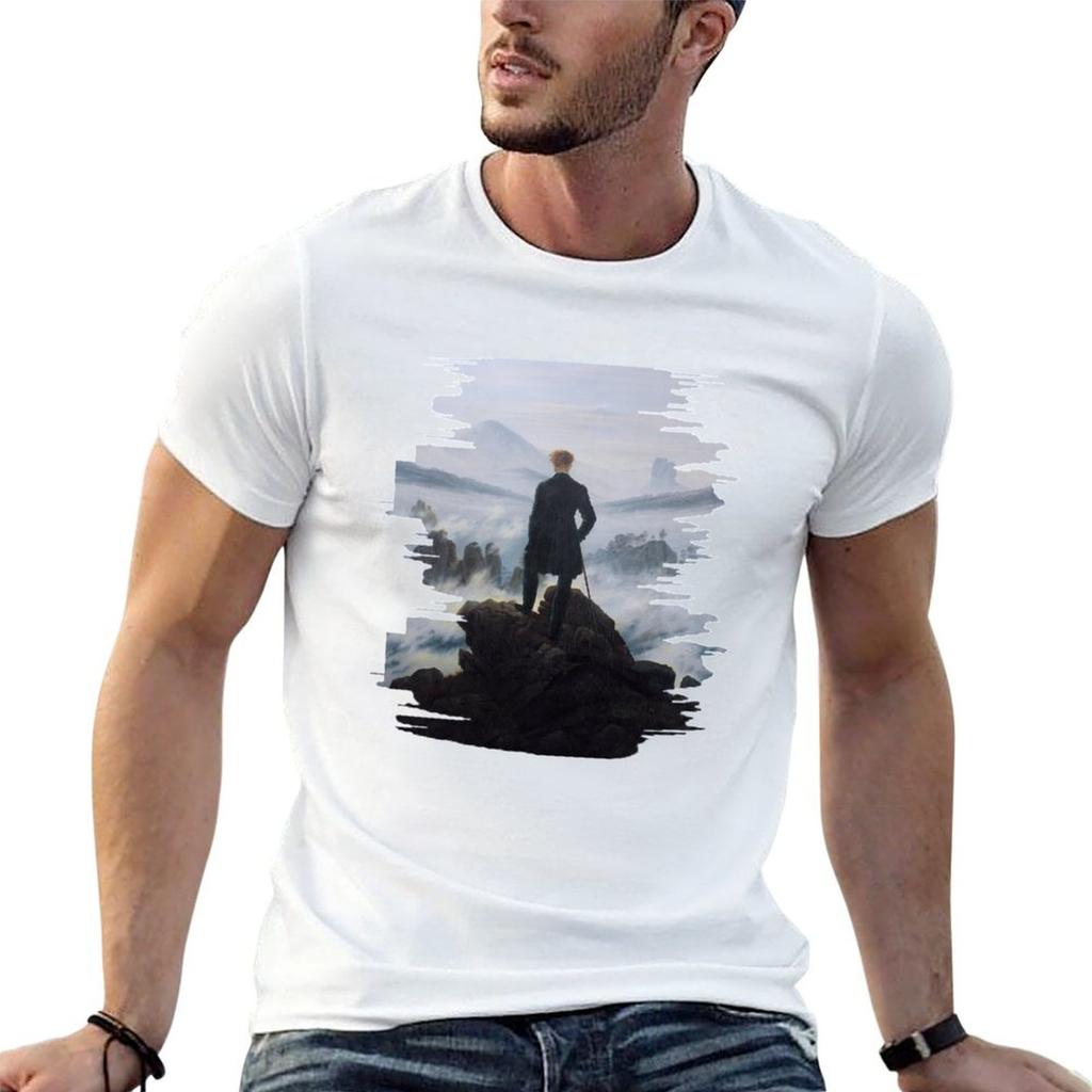 The Wanderer Above the Sea of Fog - Caspar David Friedrich Painting T-Shirt t shirts for man co