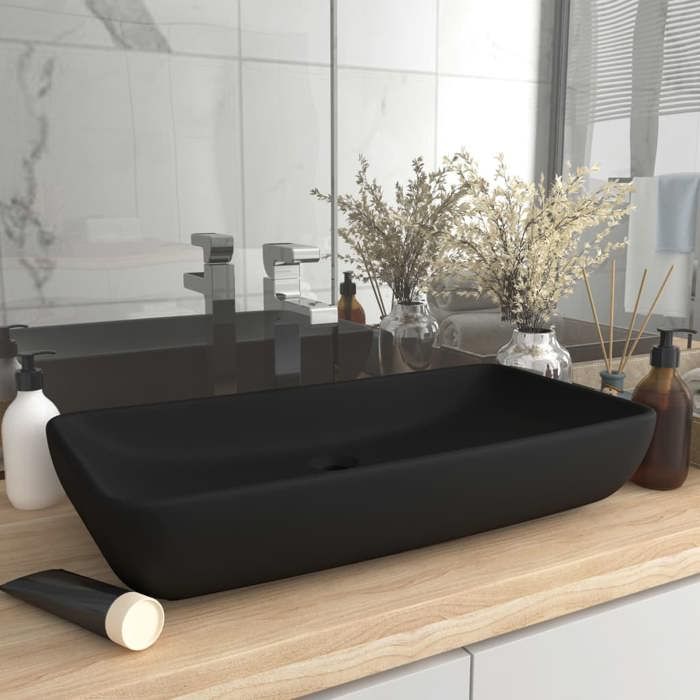 VidaXL Luxury Rectangular Washbasin Countertop Sink Toilet Hand Basin Bathroom Cosmetic Room Home Matte Black 146964