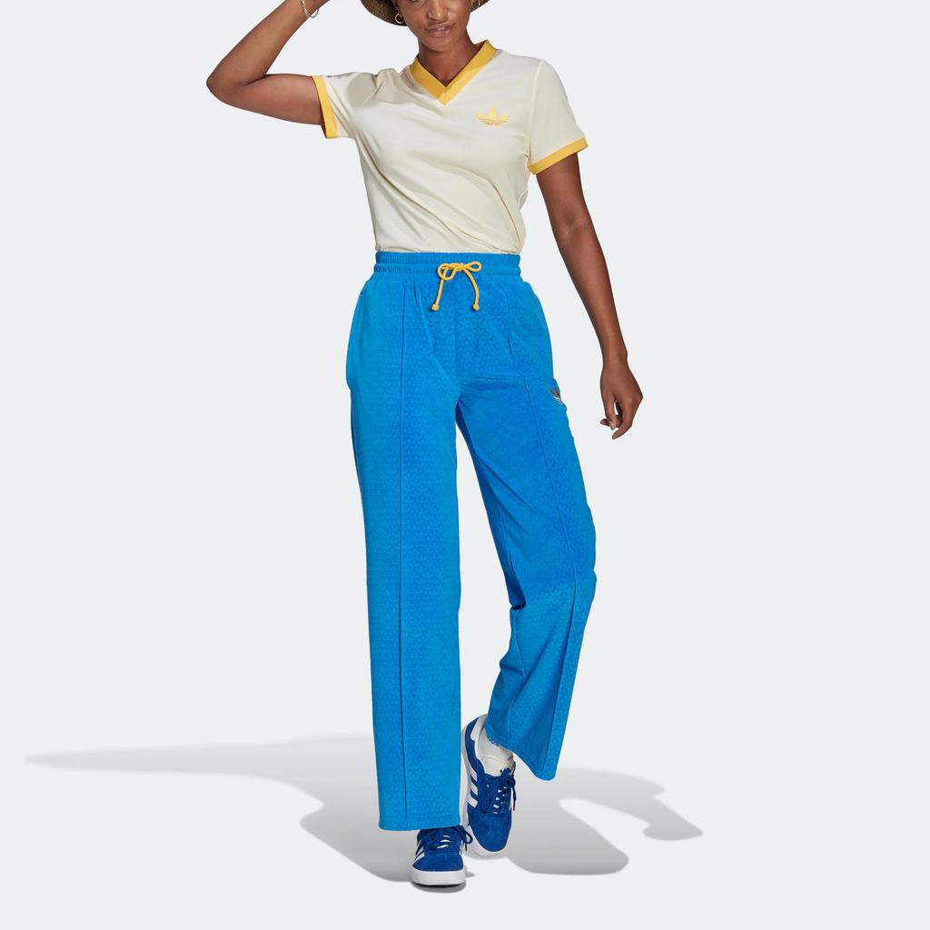 adidas Originals Velour Track Pants With Embroidered Trefoil Logo And Elastic Slim Fit Women Bottoms Blue IB2048