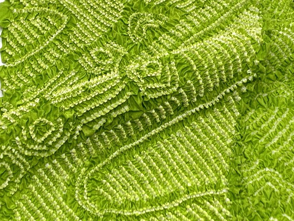 Muromachi Obiage Pure Silk Shibori Pattern Original Color Obiage Kimono Yu [Kyoto st. ] Shichi-Go-San Girl's Children's "Matcha" 753OA-f-mt