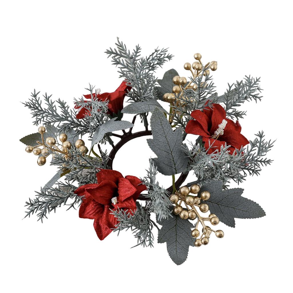 Christmas Candle Ring Wreath Flower Wreath Candle Pillar Holder Candle Wreath Garland for Bar Xmas Tabletop Centerpiece Party