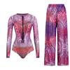 Long-sleeved Sunscreen Swimsuit Women's High Elastic Thickened Mesh Loose Trousers European and American Swimwear Fitness One-piece