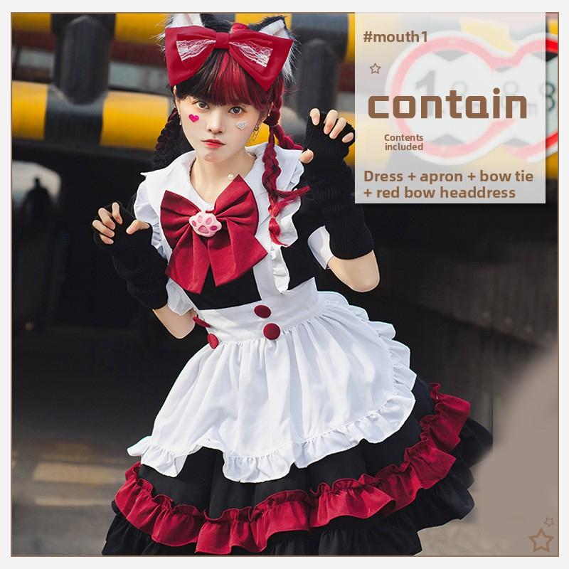 J-yuefang Maid Dress Costume Black Red Polyester S-XXL