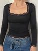 Sweet & Fresh Slim Fit Lace Square Neck Long-Sleeve T-Shirt