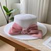 Hat Women's New Spring and Summer Straw Bow Straw Hat Versatile Flat Top Sunscreen Sun Hat Tide