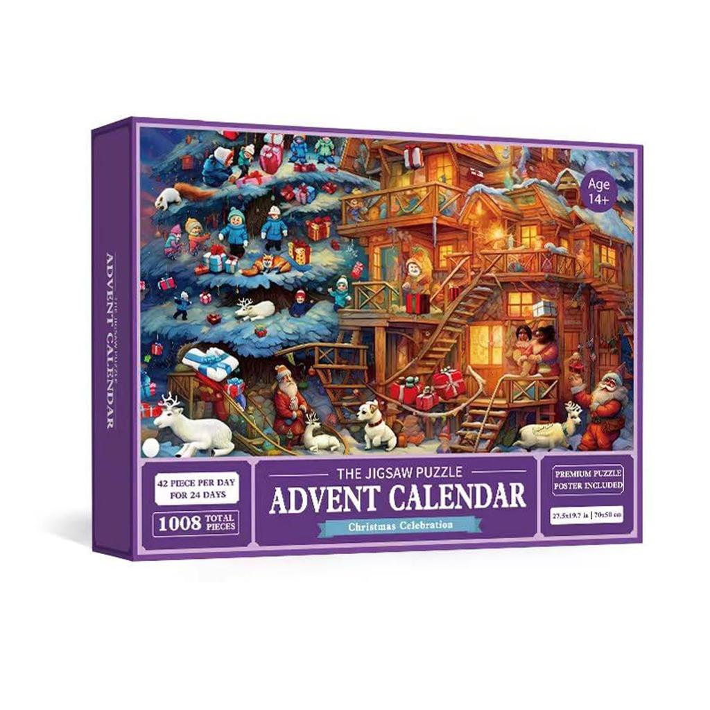 Vánoční adventní kalendář Puzzle 1008 dílků, Vánoční odpočítávací puzzle Hračka, děti Vánoční dárek Dárek k narozeninám