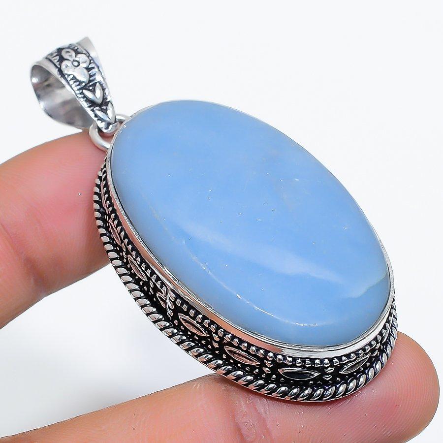 

Натуральный камень ангелит 925 пробы, серебряный ювелирный кулон 2,40 дюйма F5c10