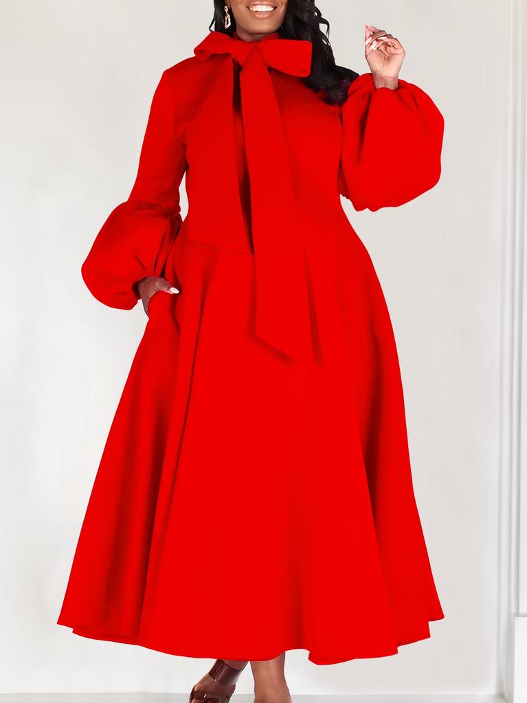 2023 Puff Sleeve Tie-Up High Waist Evening Gown - European American Style Dress for Women