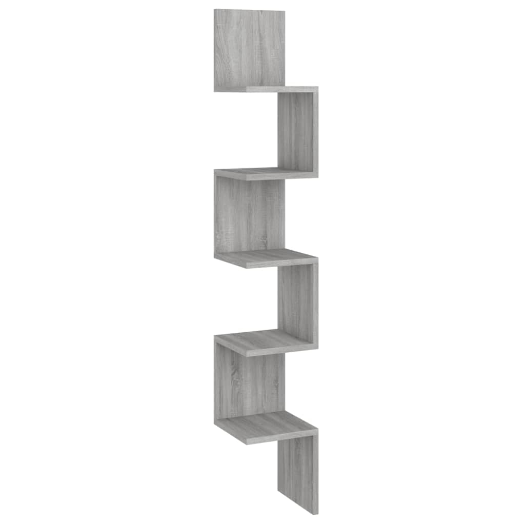Wall Mounted Corner Shelf Grey Sonoma 20 x 20 x 127.5 cm Particleboard