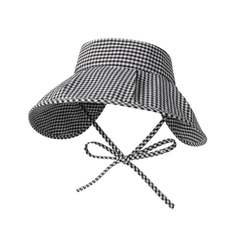 Multi-Color Rollable Foldable Gingham Wide Brim Sun Visor For Women Adjustable Windproof Sun Hat Portable Uv Block Sun Hat