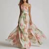 2026 European and American Women's Clothing, Slanted Shoulder Sleeveless, Digital Printing Long Dress Dress, Large Swing Skirt