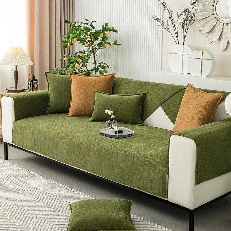 Universal Sofa Cover Chenille Fabric Solid Color Striped Living Room Sofa Cushion Simple Non-Slip Sofa Cushion Armrest Backrest