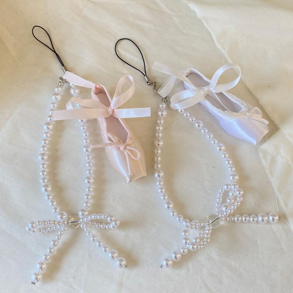 Elegant Pearl Ballet Shoe Phone Charm Handmade Sturdy Pendant for Phone and Bag Versatile Use Fashion Accessory