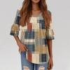 3/4 Length Sleeve Womens Tops Dressy Casual Blouses Bell Ruffle Sleeve Loose Fit Tunic Tops V Neck T Shirts