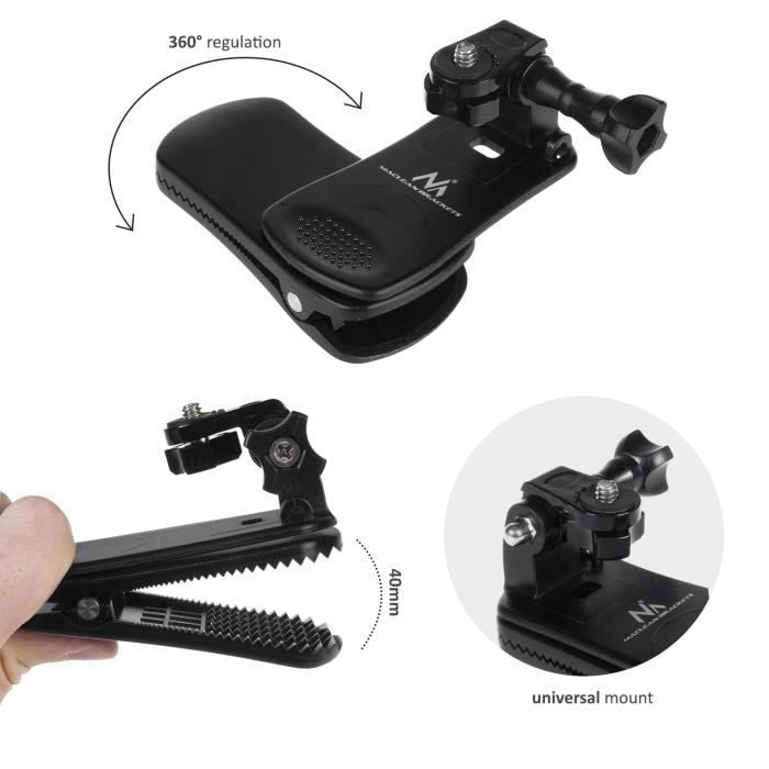 Fixation pour caméras gopro, xiaomi, ekken, sjcam et autres maclean mc-820 - noir - universelle - réglage à 360°