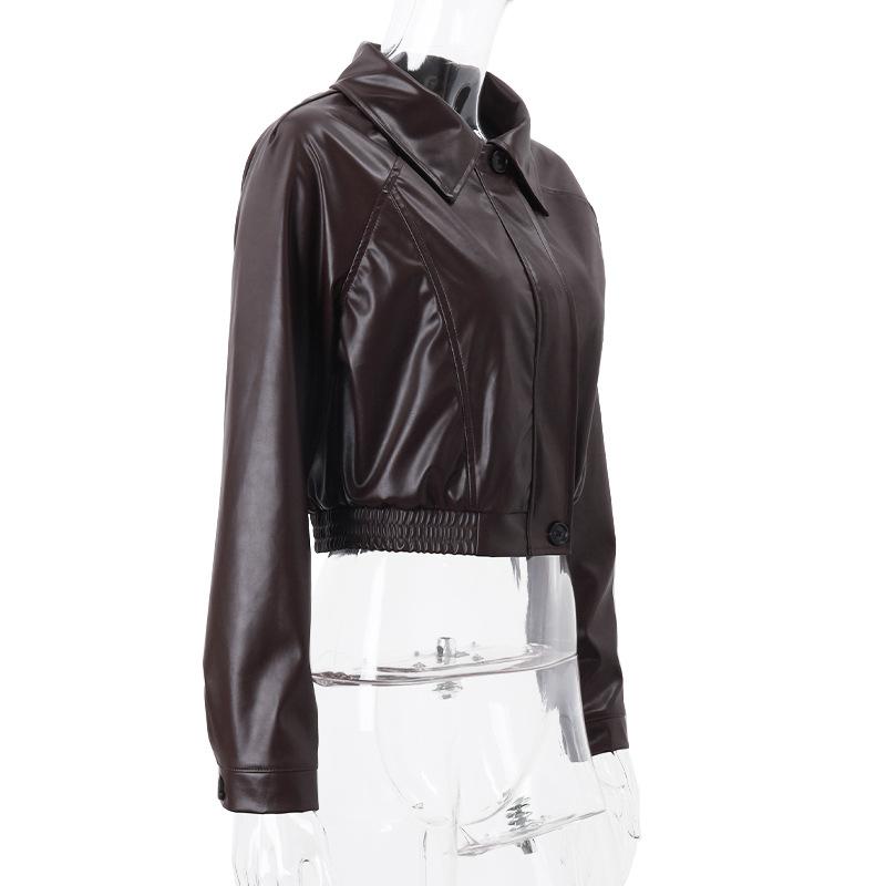 Retro Biker Style Women's PU High-Shine Jacket - 2025 Autumn Winter Trendy Versatile Faux Leather Coat, Edgy Chic Motorcycle Outerwear