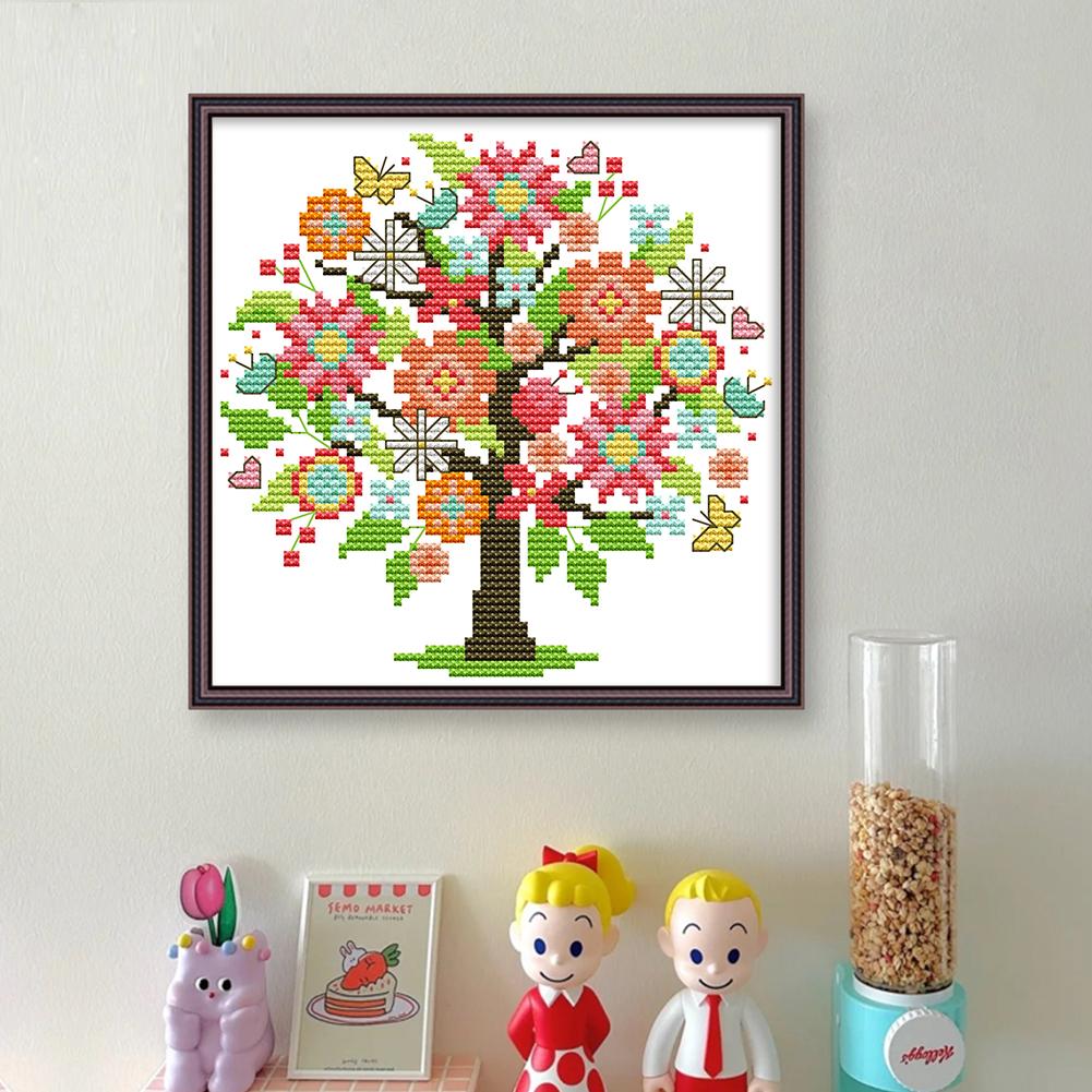 Partial Embroidery Eco-cotton Thread 14CT Printed Tree Cross Stitch Kit