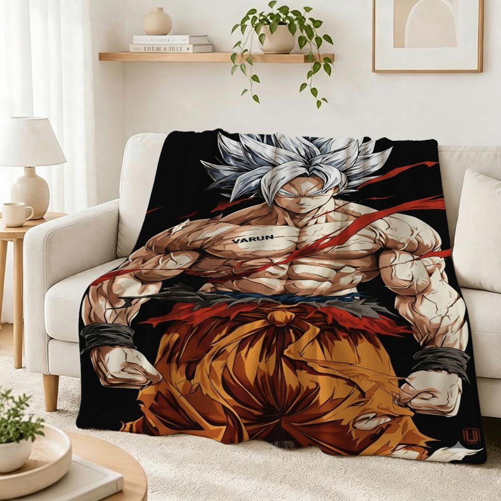 Goku'S Evolution Theme Anime Flannel Blanket Thick Warm Fleece Blanket For Bedroom Sofa Nap Home Party Decor New Year Gift
