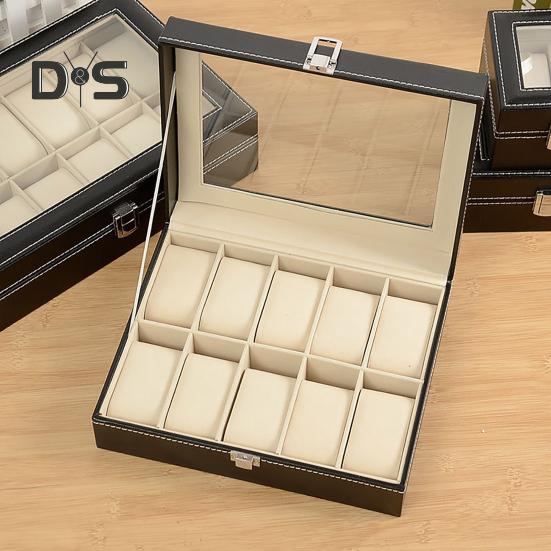 Watch Storage Box with Transparent Window And Lock Wooden Bracelet Organizer Faux Leather Dustproof Jewelry Storage Case