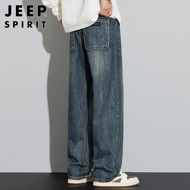 JEEP SPIRIT Men's Loose Straight High Street Denim Jeans