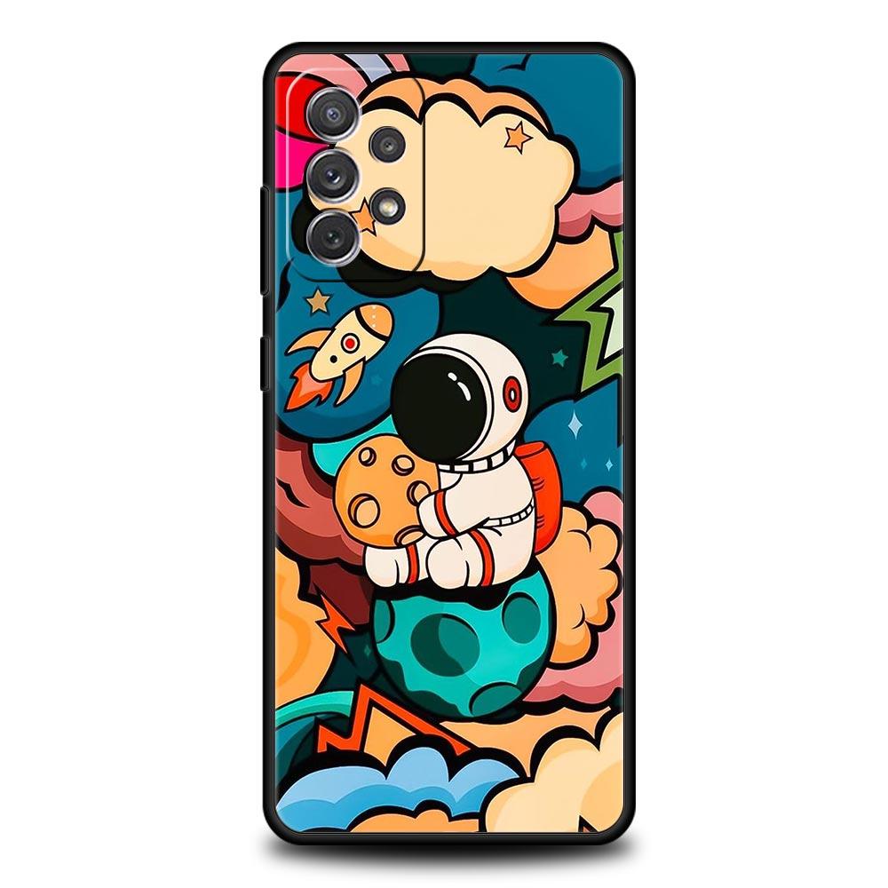 Cartoon Cute Cosmonaut Phone Case for Samsung Galaxy A55 A35 A17 A07 A15 A13 A25 A51 A71 A72 A73 A32 A52 A52S A41 Soft TPU Shell