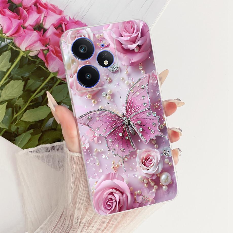 Etui na telefon Realme Neo7 Turbo Neo 7 Miękkie Przezroczyste Silikonowe Funda Wzór Kwiatowy Motyl Kokardka Smok Loong Tylna Pokrywa RMX5060