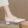 Medium Heel Single Shoes 2025 New Pearl One-word with Thick Heel High Heels Red Wedding Shoes Square Head Mary Jane Women's Shoes