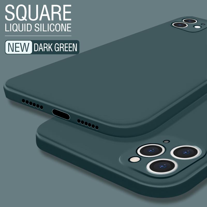 

Рідкий силіконовий м’який чохол Pure Color для iPhone 16 15 14 Pro 11 12 13 Pro Max X XR XS Max 7 8 Plus із захистом для об’єктива камери iPhone SE 2020 темно-зелений колір